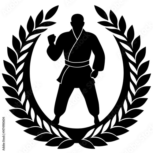 Karate fighter in laurel silhouette vector illustration