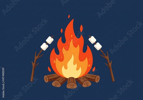 Night Campfire Scene with Marshmallows