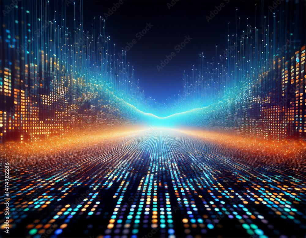 Obraz premium a digital canvas illuminated by an ethereal glow displayed a sea of numbers each one a tiny pixelated pearl forming a complex and intricate tapestry of data