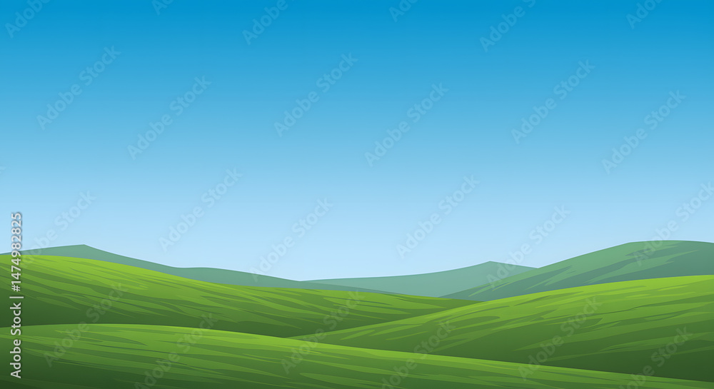 Obraz premium Serene Rolling Hills Under a Clear Blue Sky: A Pastoral Landscape