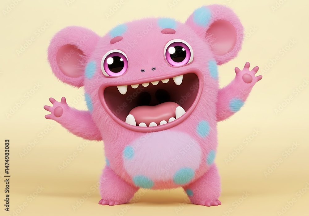 Fototapeta premium Pink Spotted Monster with Open Mouth