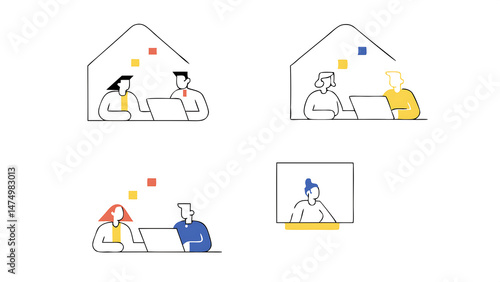 business people illustration set characters working at home and coworking office people talking with colleagues and planning business strategy vector illustration 32599603 1