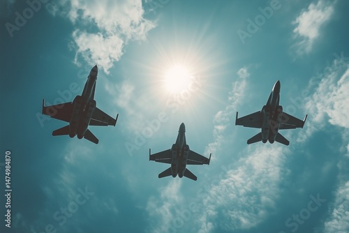 Fighter Jets in Formation Soaring Above the Clouds