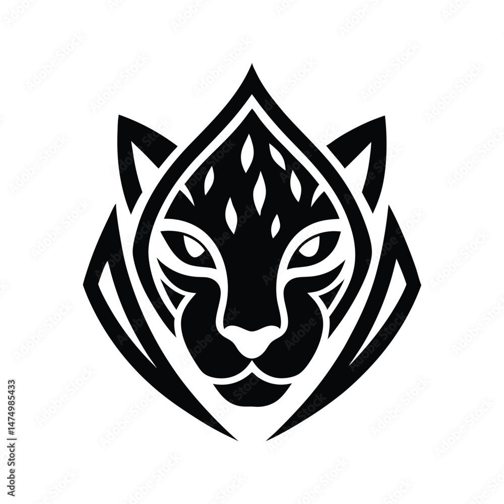 Obraz premium Elegant black and white vector illustration depicting a stylized cheetah head design suitable for logos and branding
