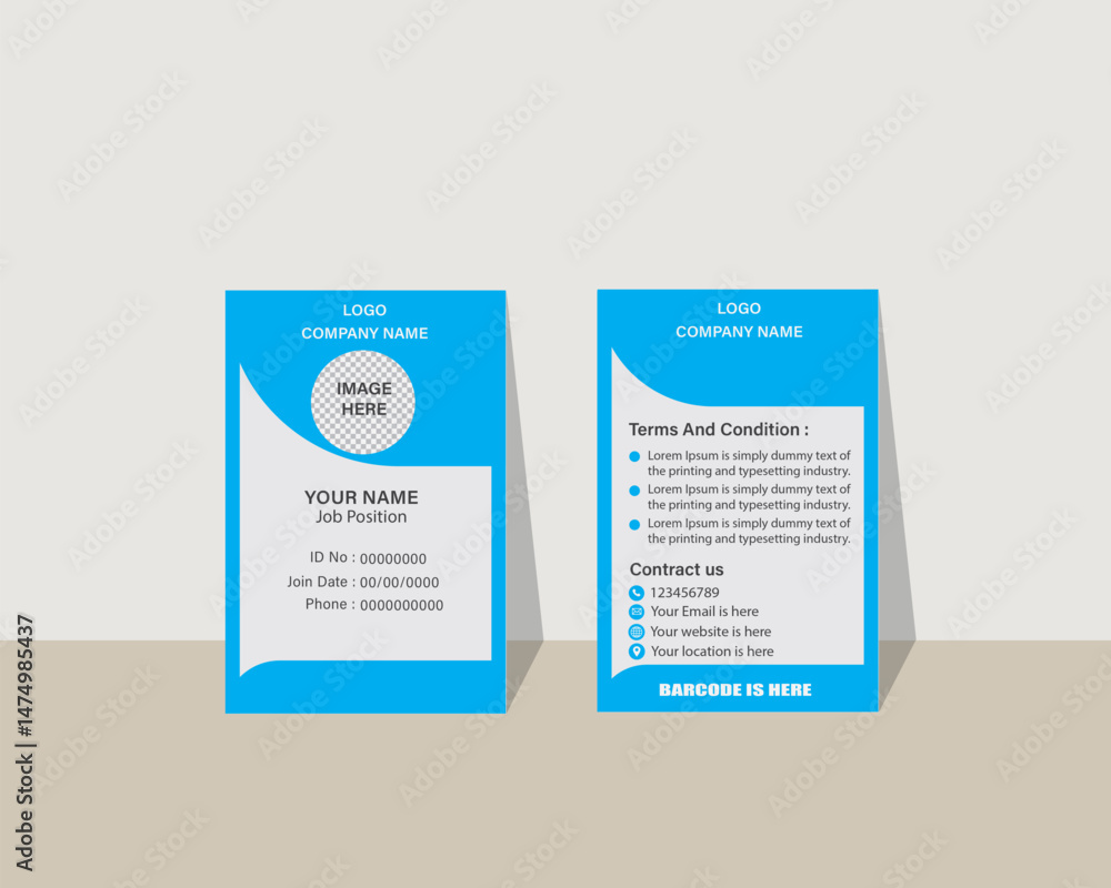 Fototapeta premium Print, ID card, Vector template for Print, Professional ID card, Identity Card, Creative Design, Customizable design for Print or digital use, Adobe Illustrator Vector file, high-quality for Branding.