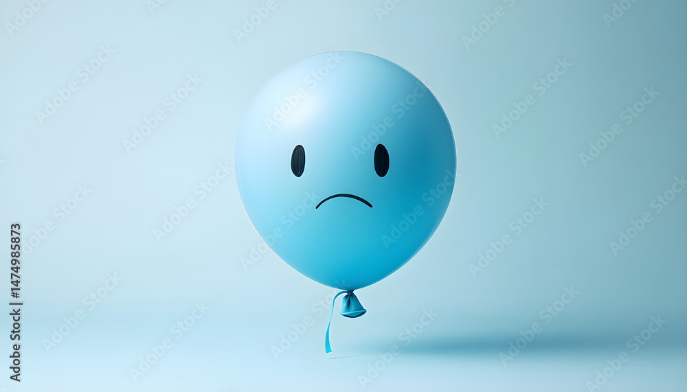 A balloon with a sad face against a blue background