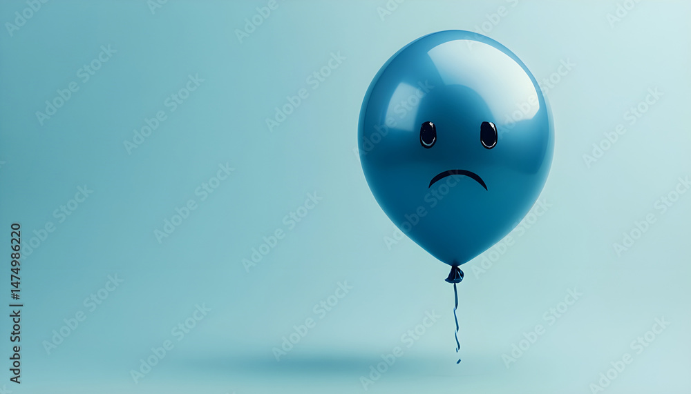 A balloon with a sad face against a blue background