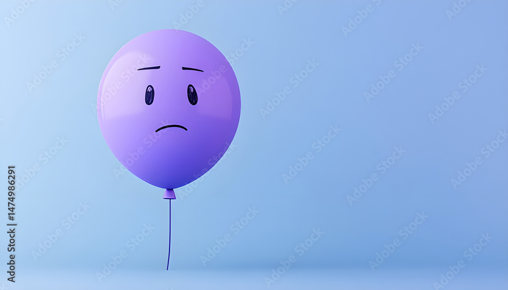 A balloon with a sad face against a blue background