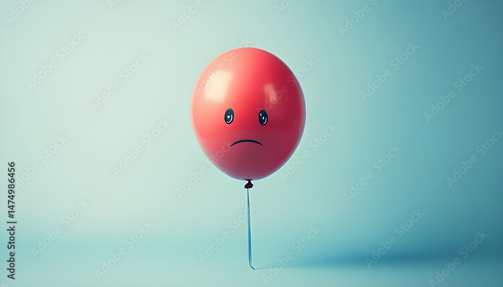 A balloon with a sad face against a blue background