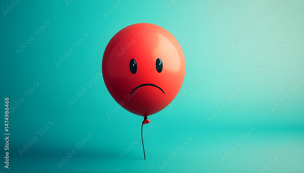 A balloon with a sad face against a blue background
