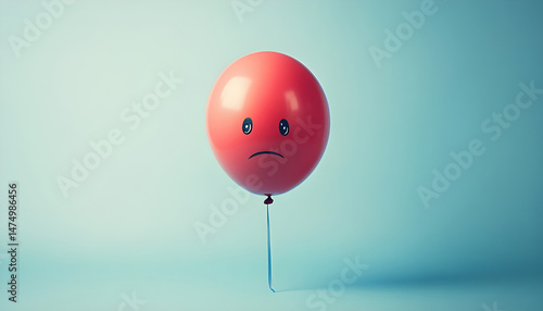 Obraz na płótnie A balloon with a sad face against a blue background w salonie