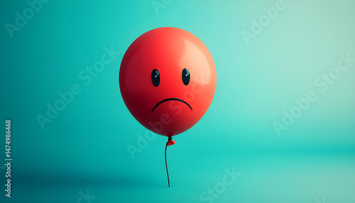 Obraz na płótnie A balloon with a sad face against a blue background w salonie