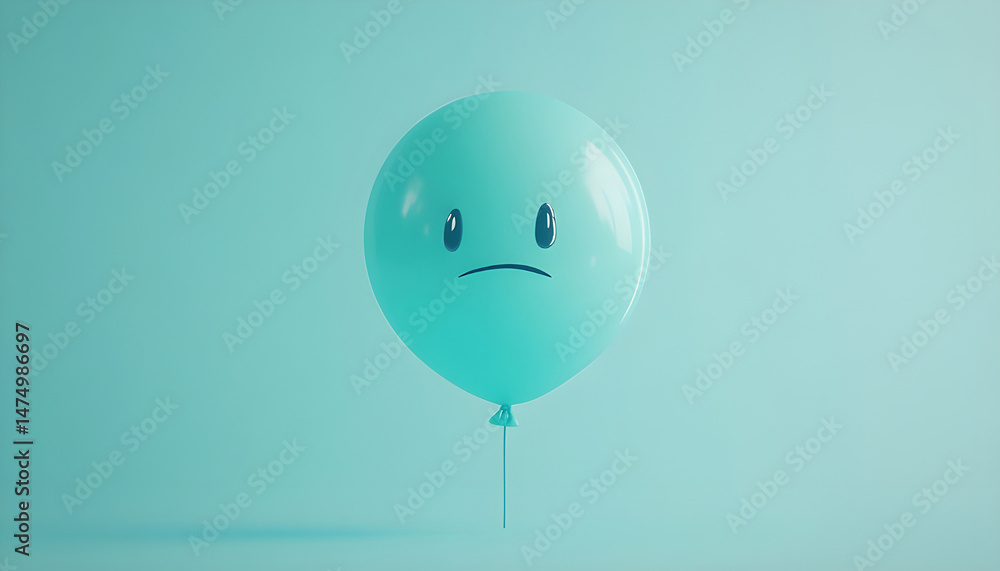 A balloon with a sad face against a blue background