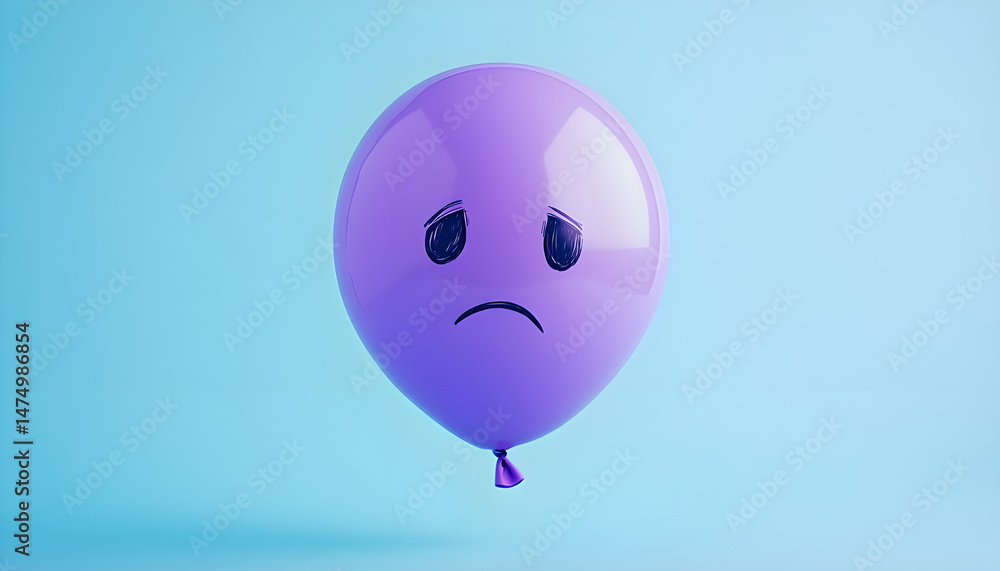 A balloon with a sad face against a blue background