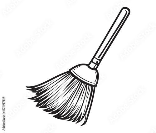 Simple broom design - rustic household art. Broom outline vector