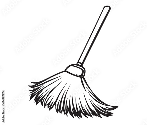Simple broom design - rustic household art. Broom outline vector