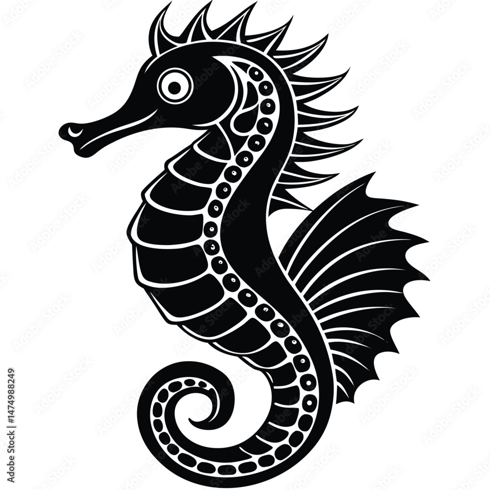 Obraz premium Adobe IllustrVector linocut sea horse illustration on folded paperator Artwork