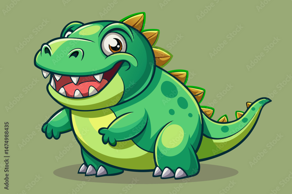 Fototapeta premium Adorable Cartoon Green Dinosaur Character Illustration