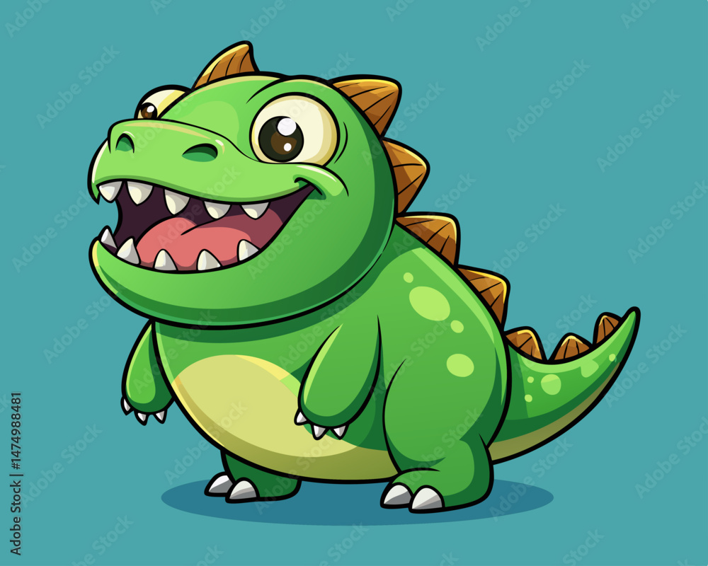Fototapeta premium Adorable Happy Green Baby Dinosaur Cartoon Illustration