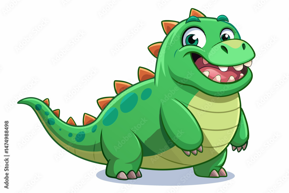 Naklejka premium Happy Green Cartoon Dinosaur Character Illustration