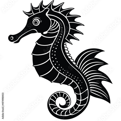 Adobe IllustrVector linocut sea horse illustration on folded paperator Artwork