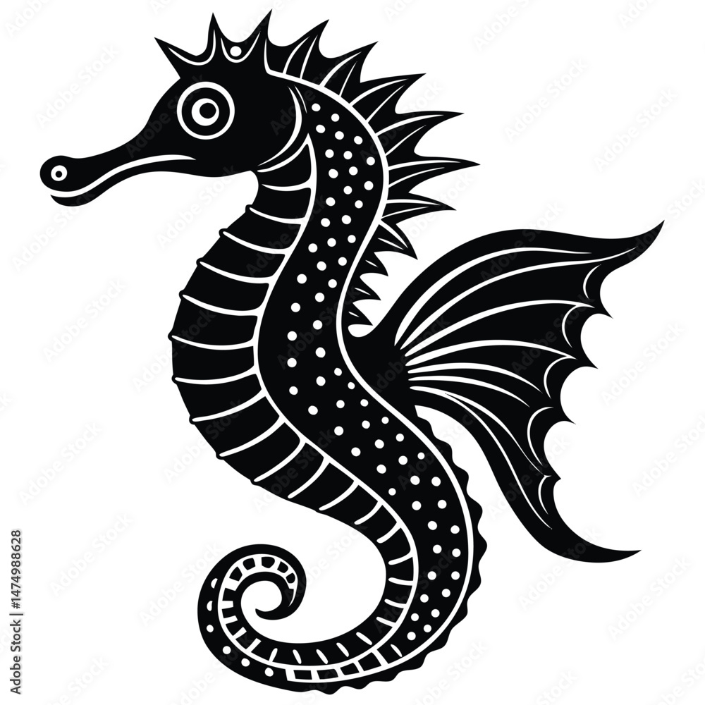 Fototapeta premium Adobe IllustrVector linocut sea horse illustration on folded paperator Artwork