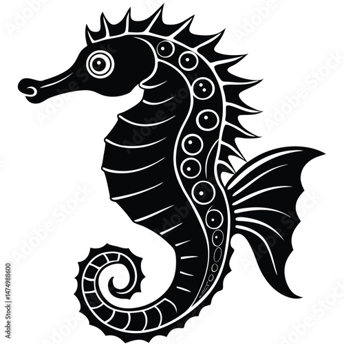 Adobe IllustrVector linocut sea horse illustration on folded paperator Artwork