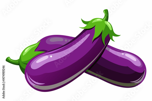 Two Fresh Purple Eggplants Isolated on White Background