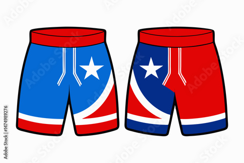 Red and Blue Athletic Shorts Design Template with Stars