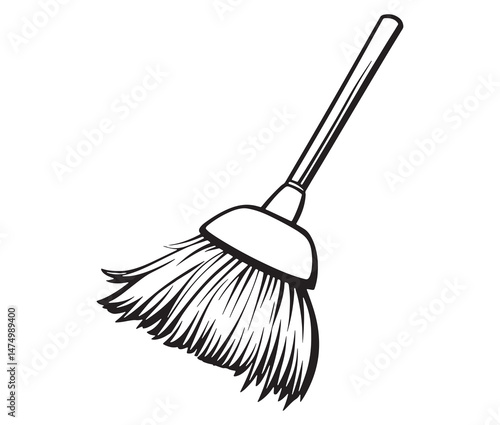 Simple broom design - rustic household art. Broom outline vector