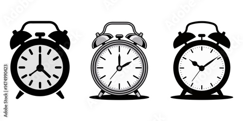 alarm clock vector illustration, Ringing alarm clock - Vintage wake up clock jumping and making loud noise Vector illustration with flat design, Alarm Clock Icon. Wake Up Time Vector Design on White.