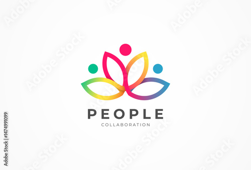 People logo design, Flower with human combination with gradient color, human logo design template, vector illustration