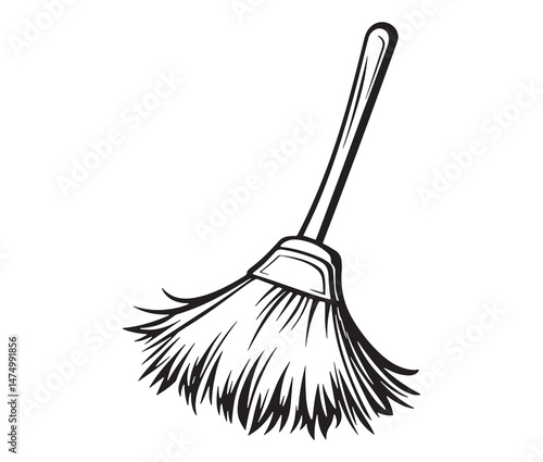 Simple broom design - rustic household art. Broom outline vector
