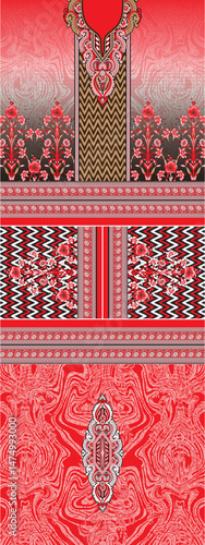 Elegant Floral Beige Ethnic Suit Design – Digital 3PC Unstitched Fabric Panel with Pink Rose Print!
