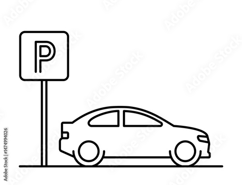 Parking Sign and Car Side Silhouette. Parking Lot Concept