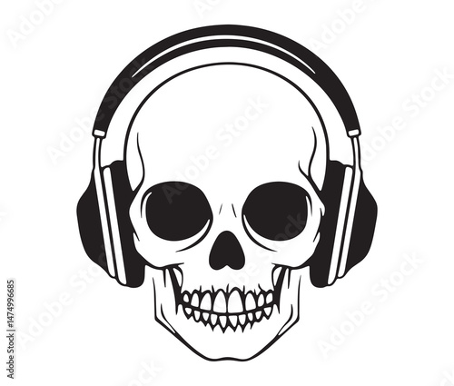 Silhouette skull Headphones - music enthusiast design.  Skull with headphones silhouette