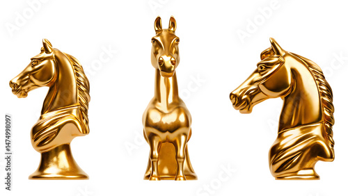Set of golden horses  isolated on white background PNG