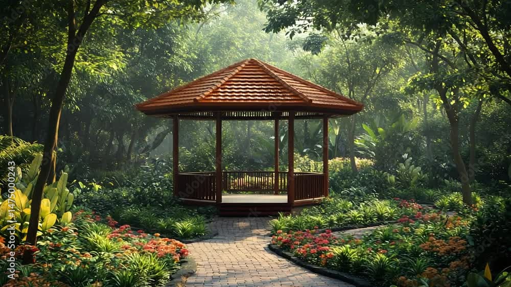 Serene Garden Gazebo Surrounded by Vibrant Flora Serene Garden Gazebo Surrounded by Vibrant Flora