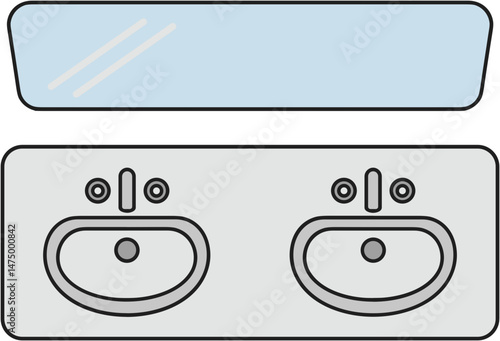 Bathroom sink design with double basins and mirror  