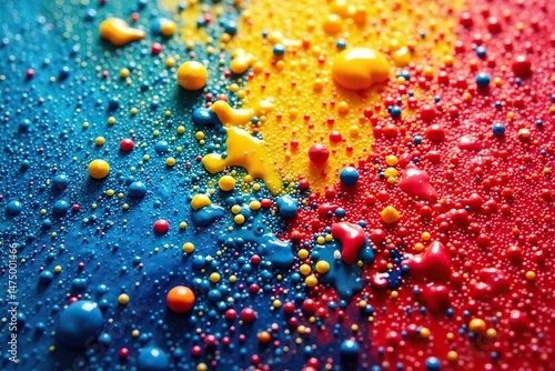 Close-up shot of vibrant paint splatters on canvas, showcasing texture and color variations , expressive, textured, canvas
