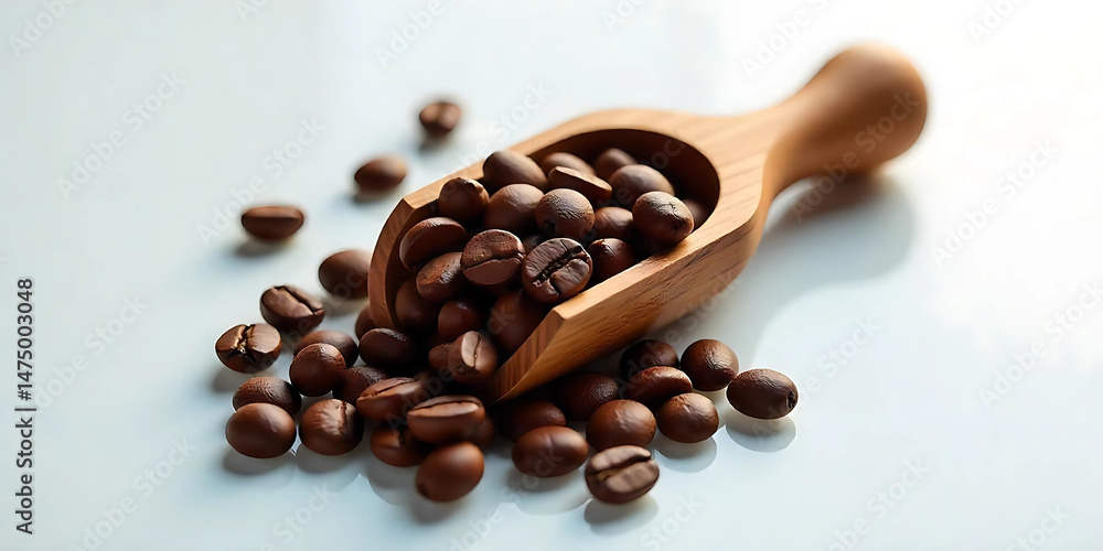 Fototapeta premium coffee beans in a wooden scoop