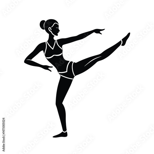 Elegant black and white silhouette of a woman in athletic pose practicing a leg extension exercise