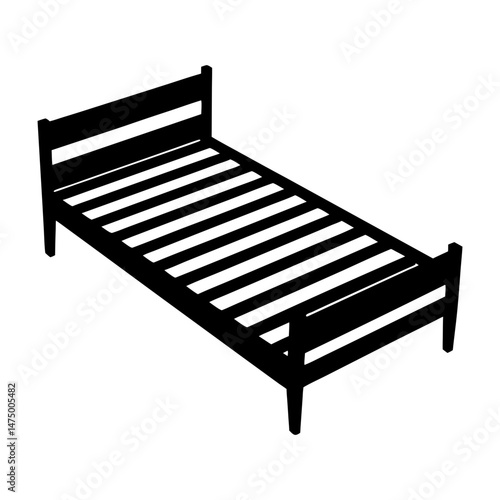 Illustration of a simple black bed frame with a headboard and footboard on a white background space