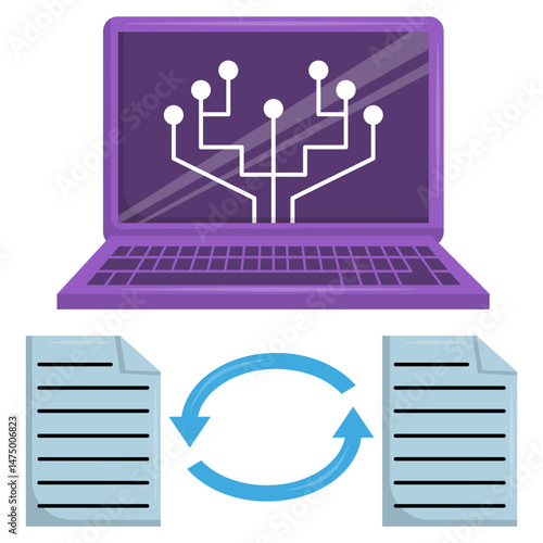Data Synchronization Concept with Laptop and Documents