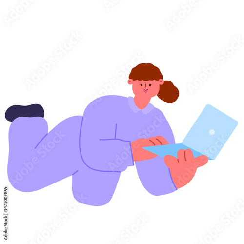 female astronaut floating in zero gravity while using laptop space technology, remote communication, and innovation concept, flat vector illustration