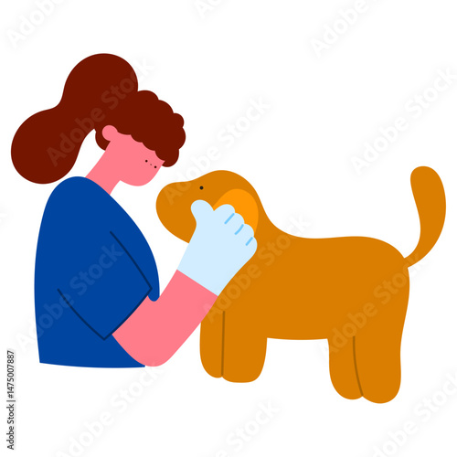female veterinarian examining dog during pet check-up – animal clinic, canine wellness, and veterinary care concept, flat vector illustration