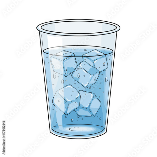Ice Water in Clear Cup with Ice Cubes  
