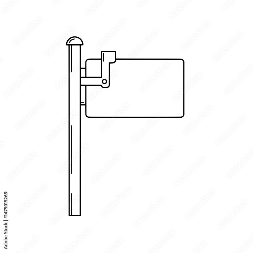 Obraz premium Black & white illustration of a rectangular sign hanging from a rounded-top pole