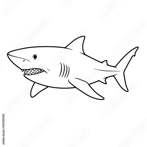 Sharky A detailed outline of a fierce shark, showcasing its pointy teeth and dorsal fin
