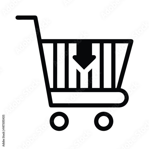 Vector illustration of shopping cart with download arrow symbol representing online purchasing concepts